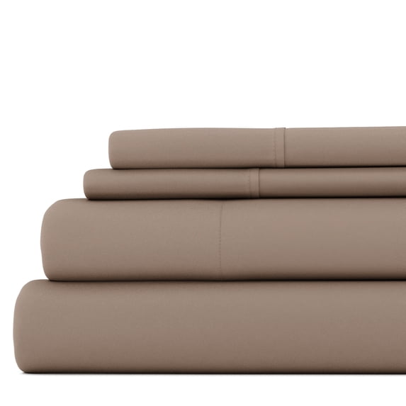 Noble Linens 4 Piece Solid Microfiber Bed Sheet Set, Taupe, California King