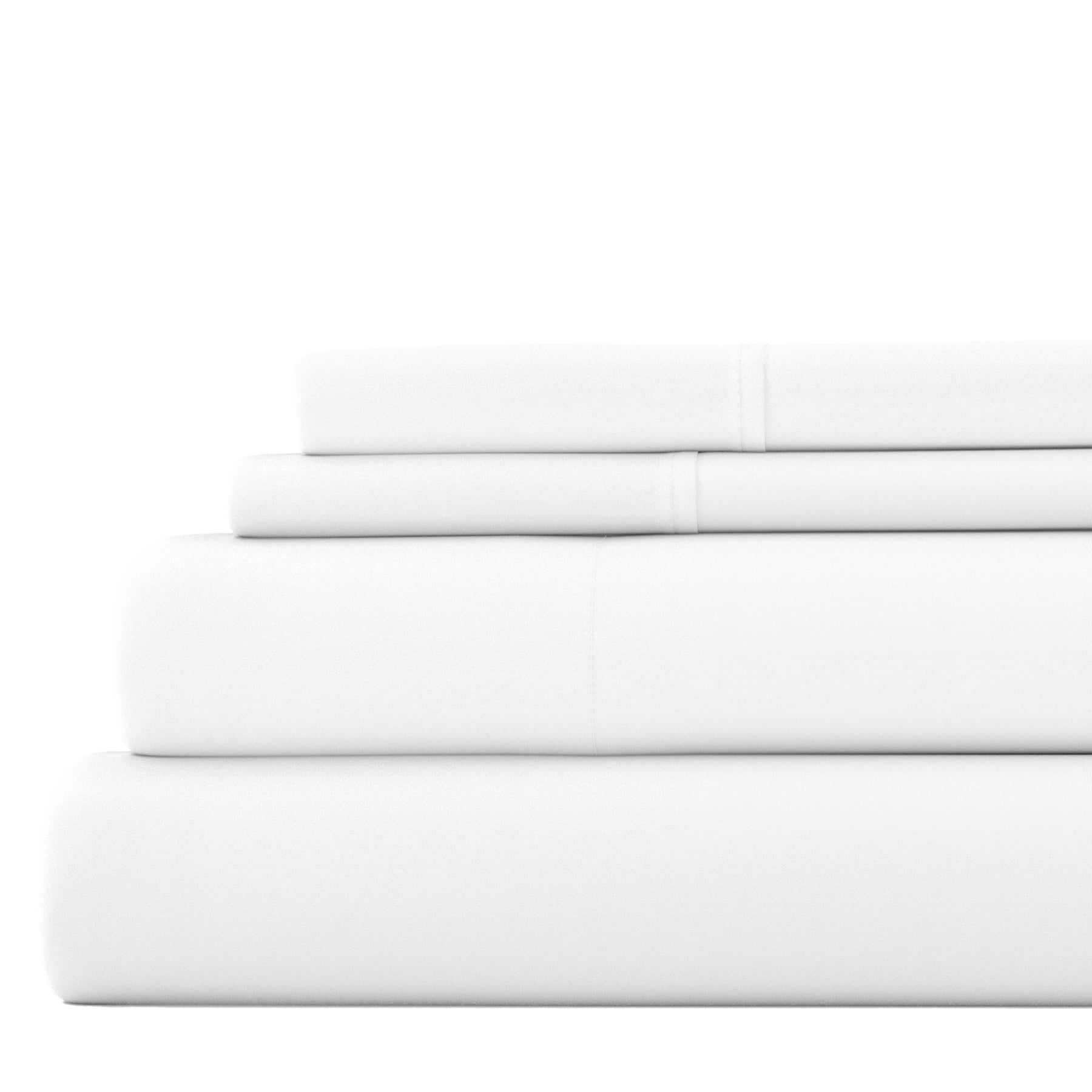 Noble Linens 4 Piece Solid Microfiber Bed Sheet Set, White, Full