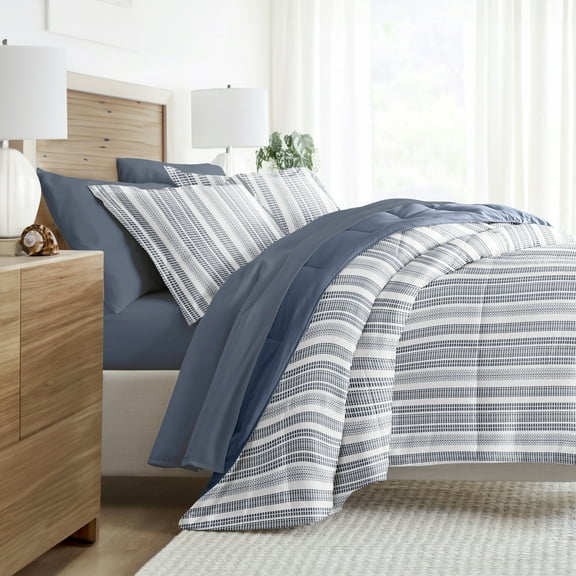 Noble Linens 5 Piece Bedding Bundle, Microfiber Patterned Comforter and Sheet Set, Twin