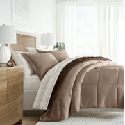 Noble Linens 5 Piece Bedding Bundle, Reversible Comforter and Patterned Sheet Set, Twin