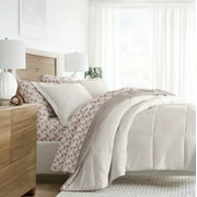Noble Linens 5 Piece Bedding Bundle, Reversible Comforter and Patterned Sheet Set, Twin