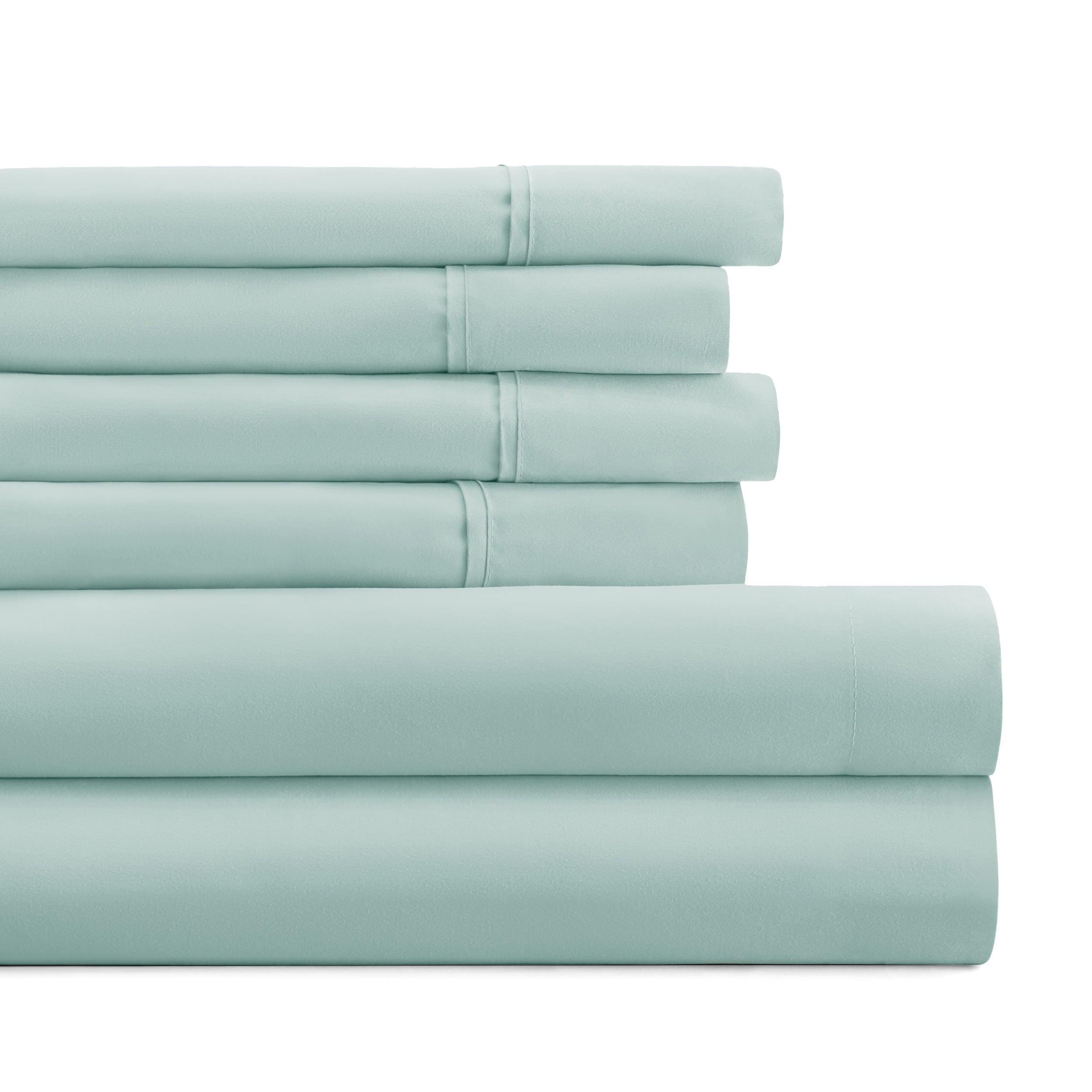Twin, Aqua Solid Microfiber 6 Piece Bed Sheet Set, by Noble Linens