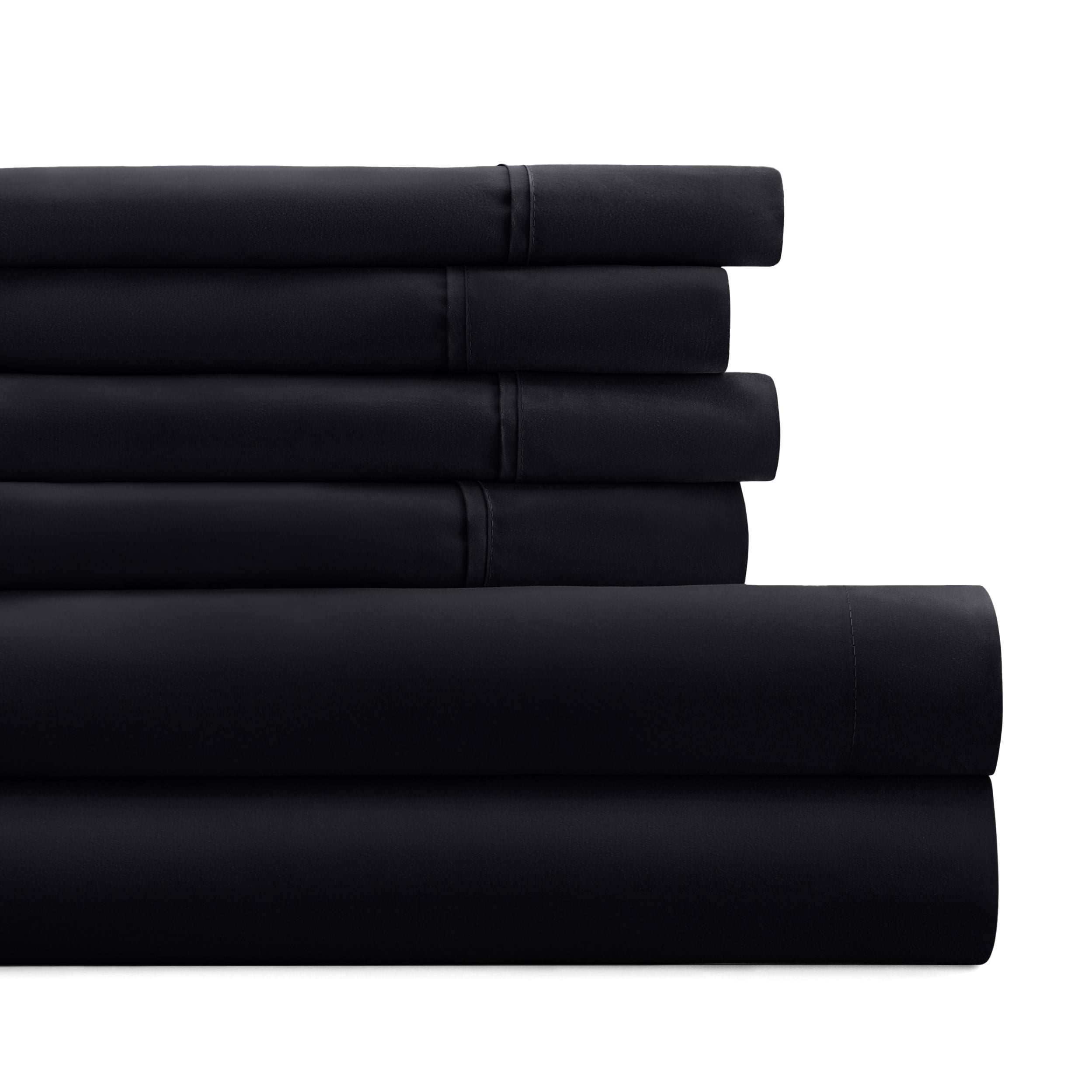 Full, Black Solid Microfiber 6 Piece Bed Sheet Set, by Noble Linens