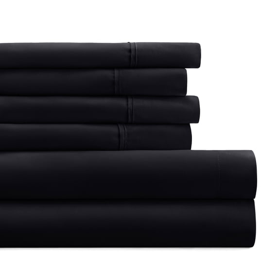 Twin, Black Solid Microfiber 6 Piece Bed Sheet Set, by Noble Linens