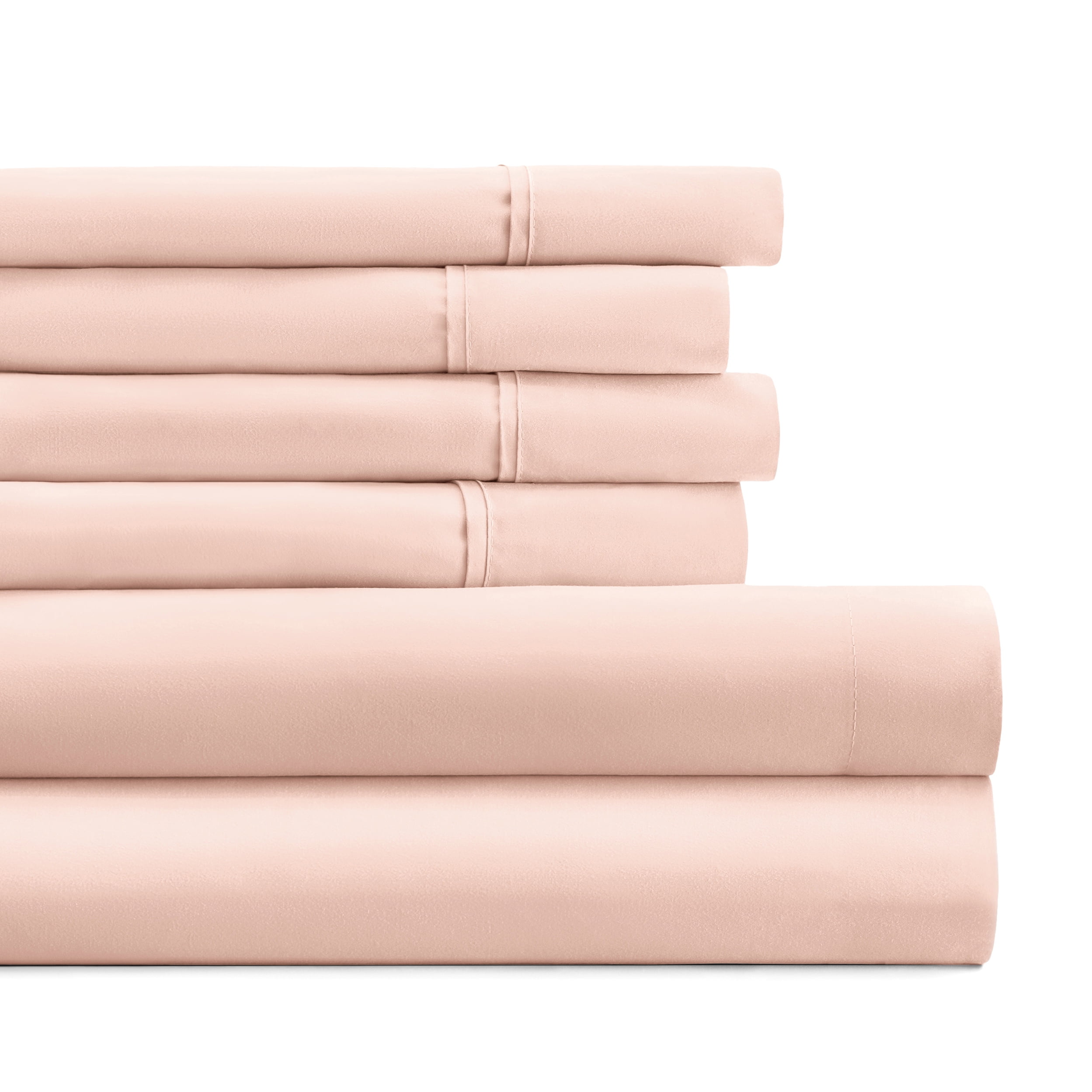 Twin, Blush Solid Microfiber 6 Piece Bed Sheet Set, by Noble Linens
