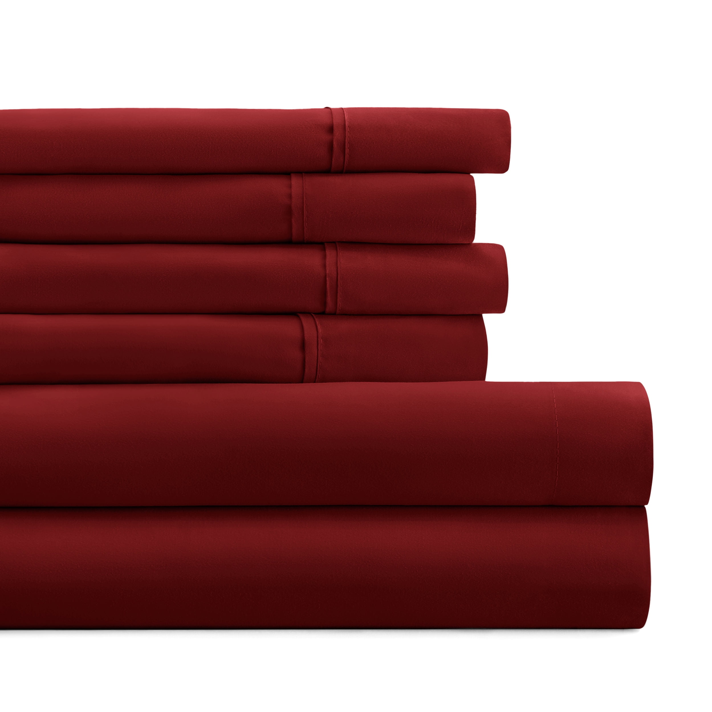Full, Burgundy Solid Microfiber 6 Piece Bed Sheet Set, by Noble Linens