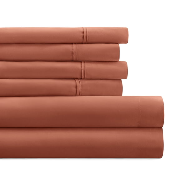 Queen, Clay Solid Microfiber 6 Piece Bed Sheet Set, by Noble Linens