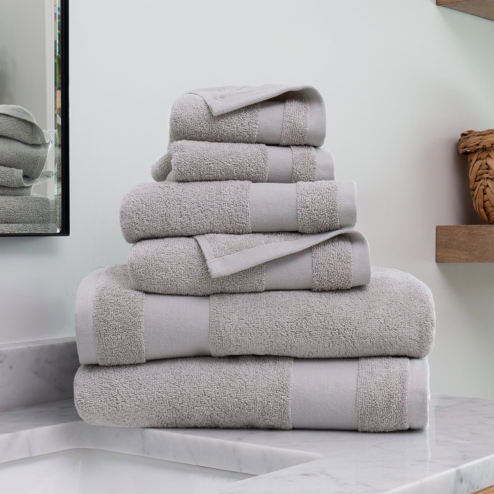 Sobel Westex Traditional 6 Piece Cotton Bath Towel Set, Gray - Walmart.com