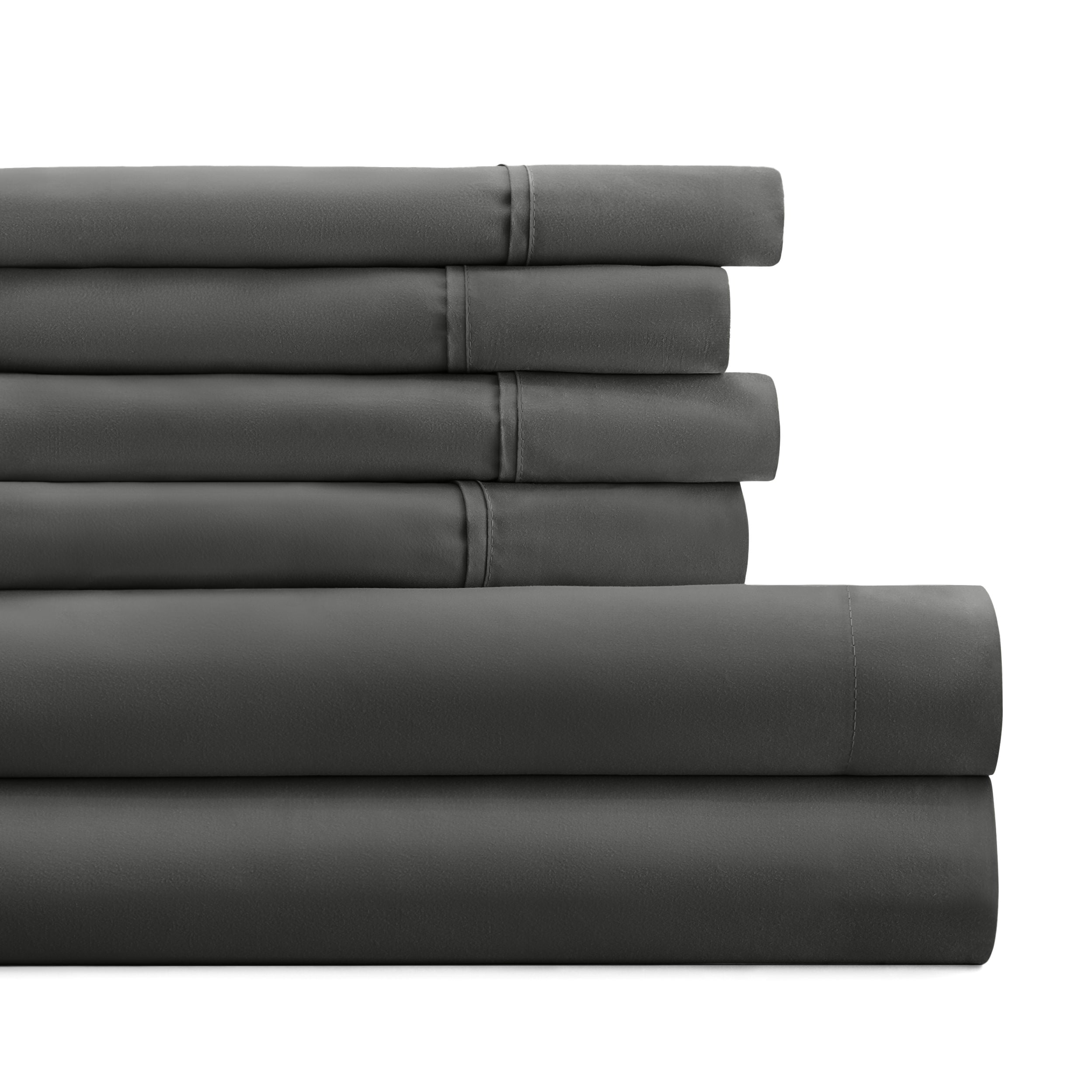 Queen, Gray Solid Microfiber 6 Piece Bed Sheet Set, by Noble Linens