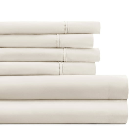 Full, Ivory Solid Microfiber 6 Piece Bed Sheet Set, by Noble Linens