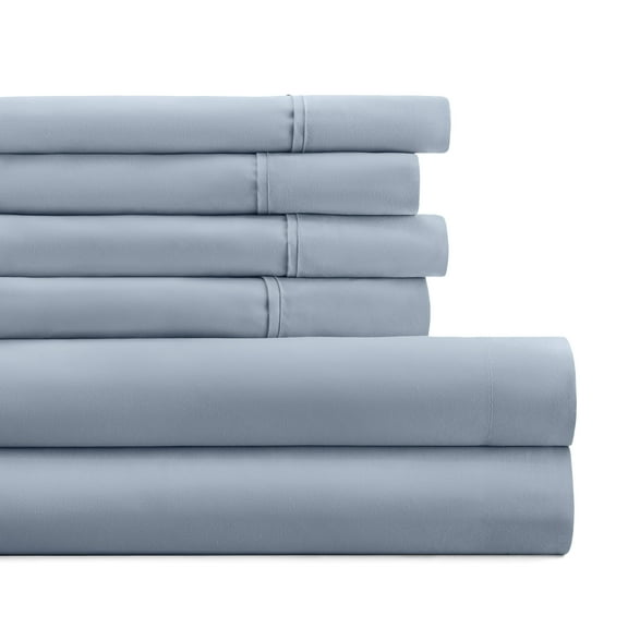 California King, Light Blue Solid Microfiber 6 Piece Bed Sheet Set, by Noble Linens
