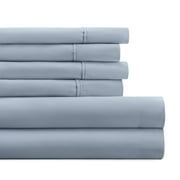 Twin Extra Long, Light Blue Solid Microfiber 6 Piece Bed Sheet Set, by Noble Linens
