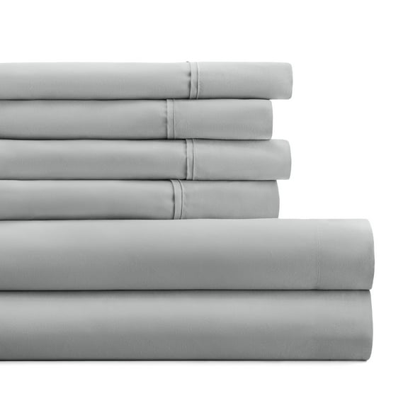 Twin, Light Gray Solid Microfiber 6 Piece Bed Sheet Set, by Noble Linens