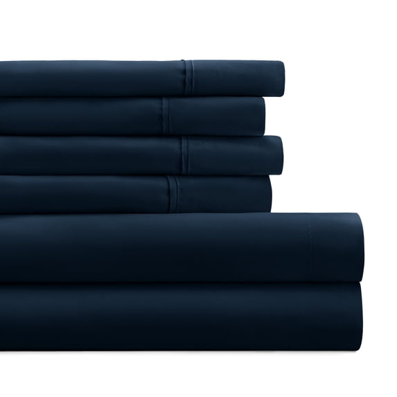 Full, Navy Solid Microfiber 6 Piece Bed Sheet Set, by Noble Linens