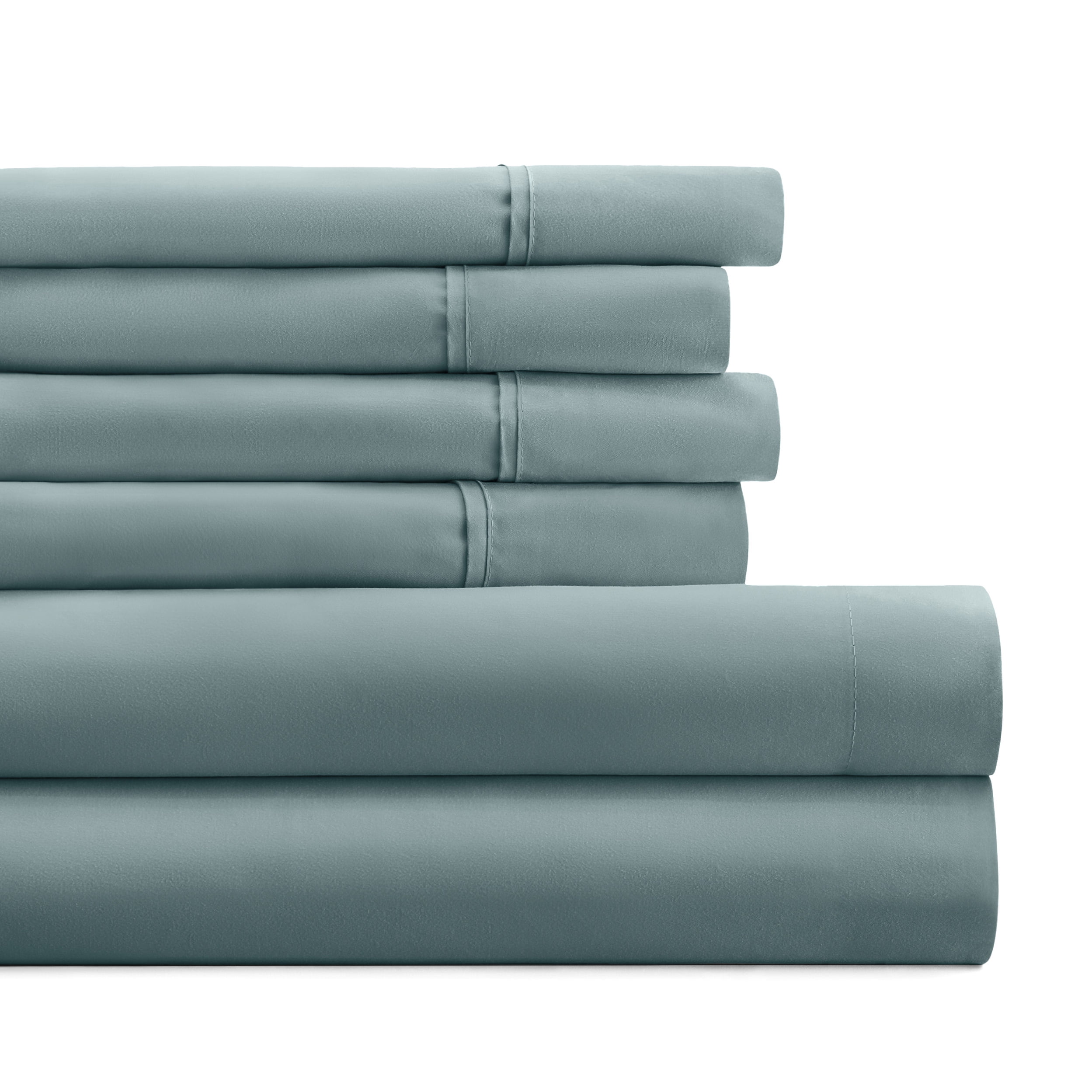 Full, Ocean Solid Microfiber 6 Piece Bed Sheet Set, by Noble Linens