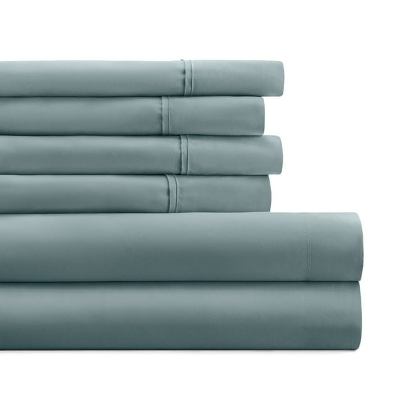 King, Ocean Solid Microfiber 6 Piece Bed Sheet Set, by Noble Linens