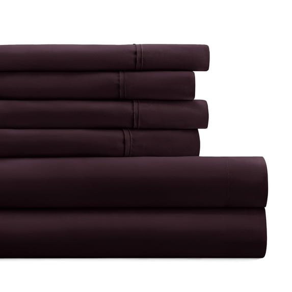 California King, Purple Solid Microfiber 6 Piece Bed Sheet Set, by Noble Linens