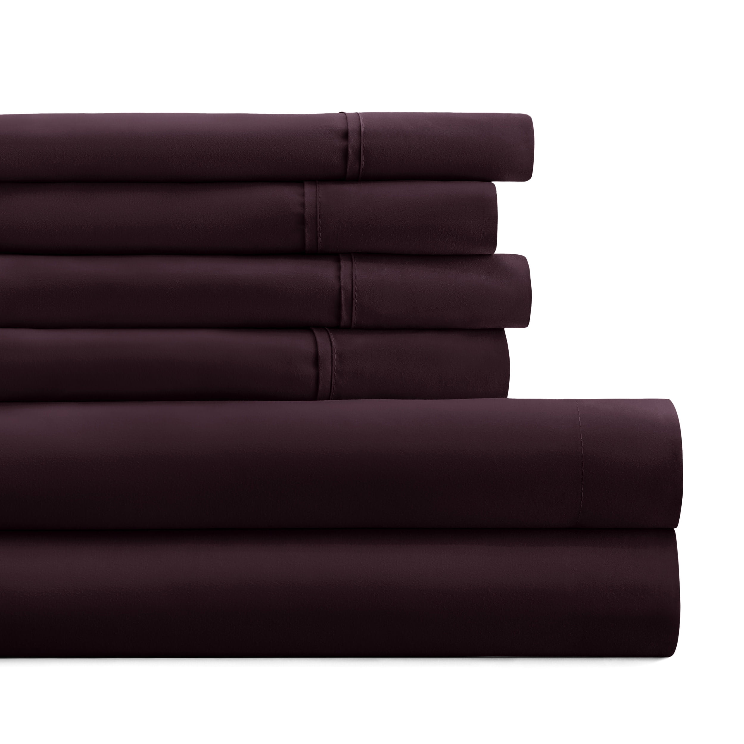 King, Purple Solid Microfiber 6 Piece Bed Sheet Set, by Noble Linens