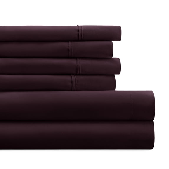 King, Purple Solid Microfiber 6 Piece Bed Sheet Set, by Noble Linens