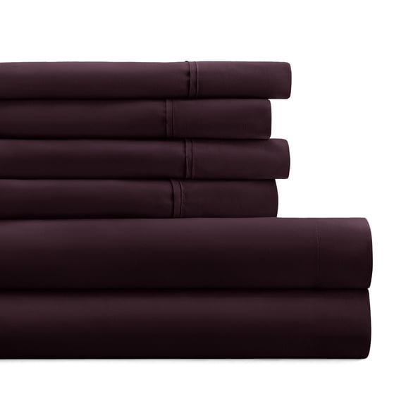 Twin, Purple Solid Microfiber 6 Piece Bed Sheet Set, by Noble Linens