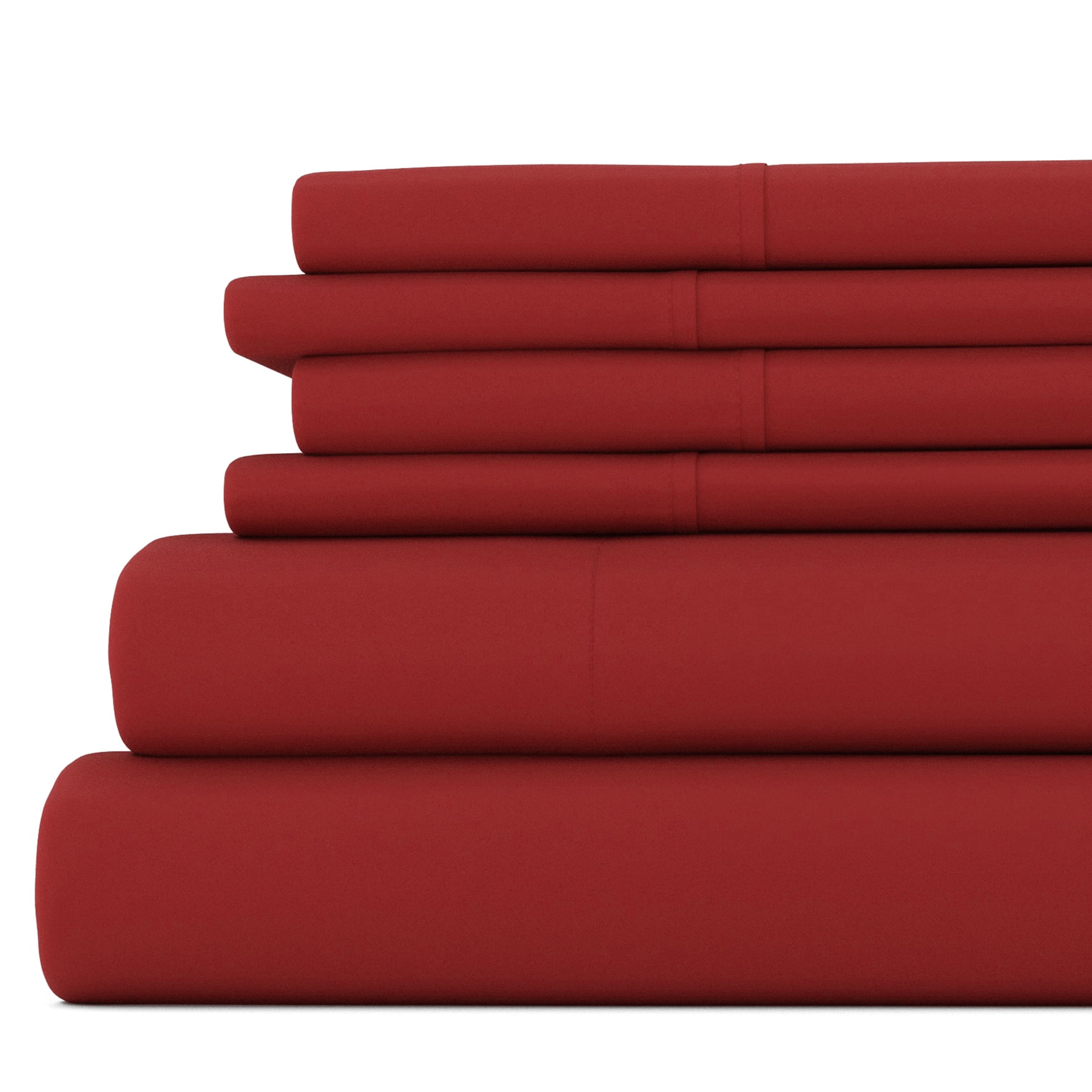 Noble Linens 6 Piece Burgundy Solid Microfiber Bed Sheet Set For Queen