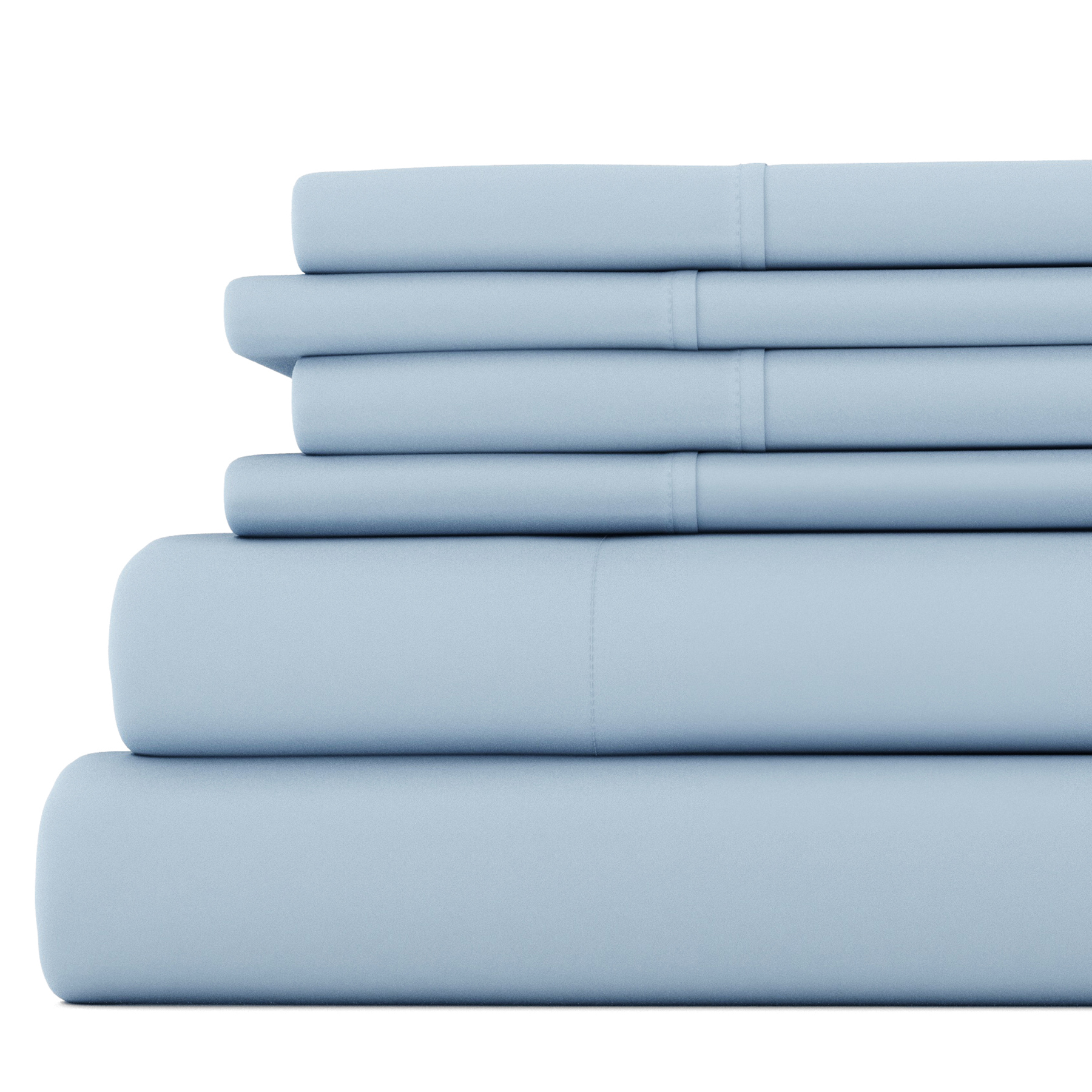 Full, Light Blue Solid Microfiber 6 Piece Bed Sheet Set, by Noble Linens
