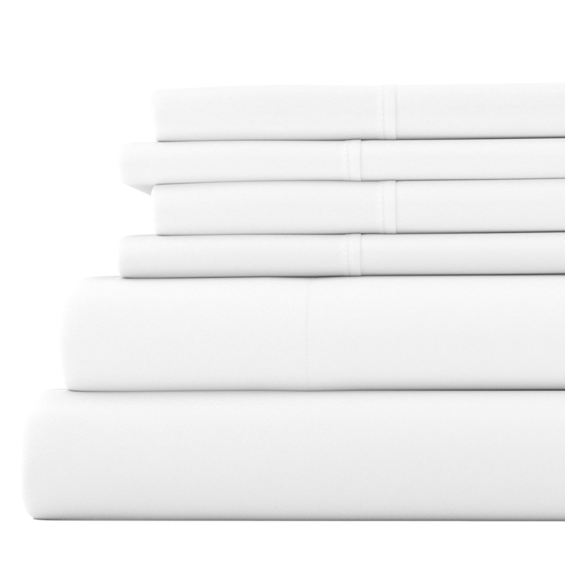 Noble Linens 6 Piece White Solid Microfiber Bed Sheet Set For