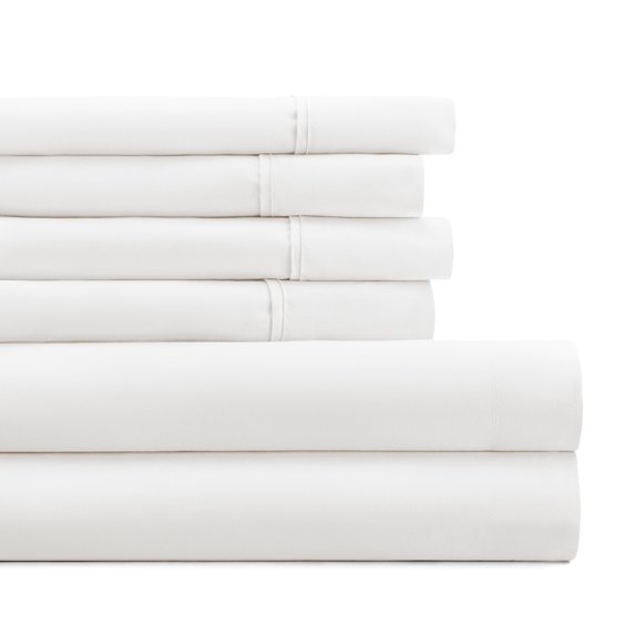 King, White Solid Microfiber 6 Piece Bed Sheet Set, by Noble Linens