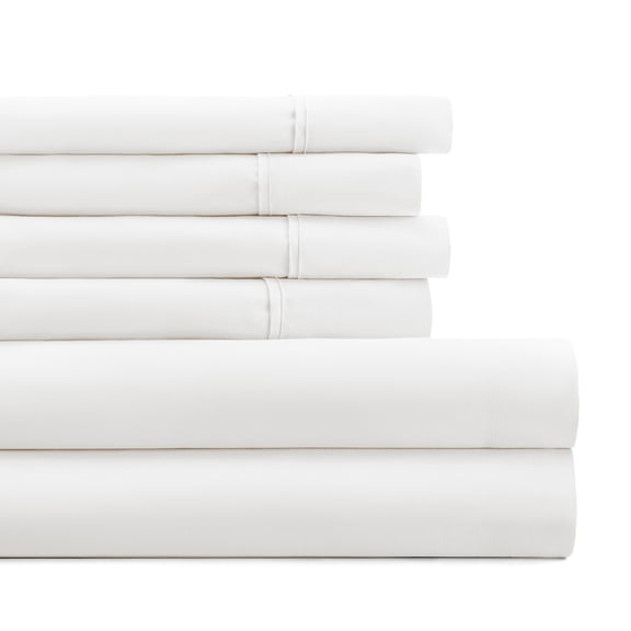 Twin Extra Long, White Solid Microfiber 6 Piece Bed Sheet Set, by Noble Linens