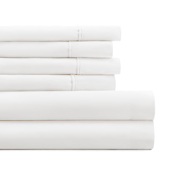 Twin, White Solid Microfiber 6 Piece Bed Sheet Set, by Noble Linens
