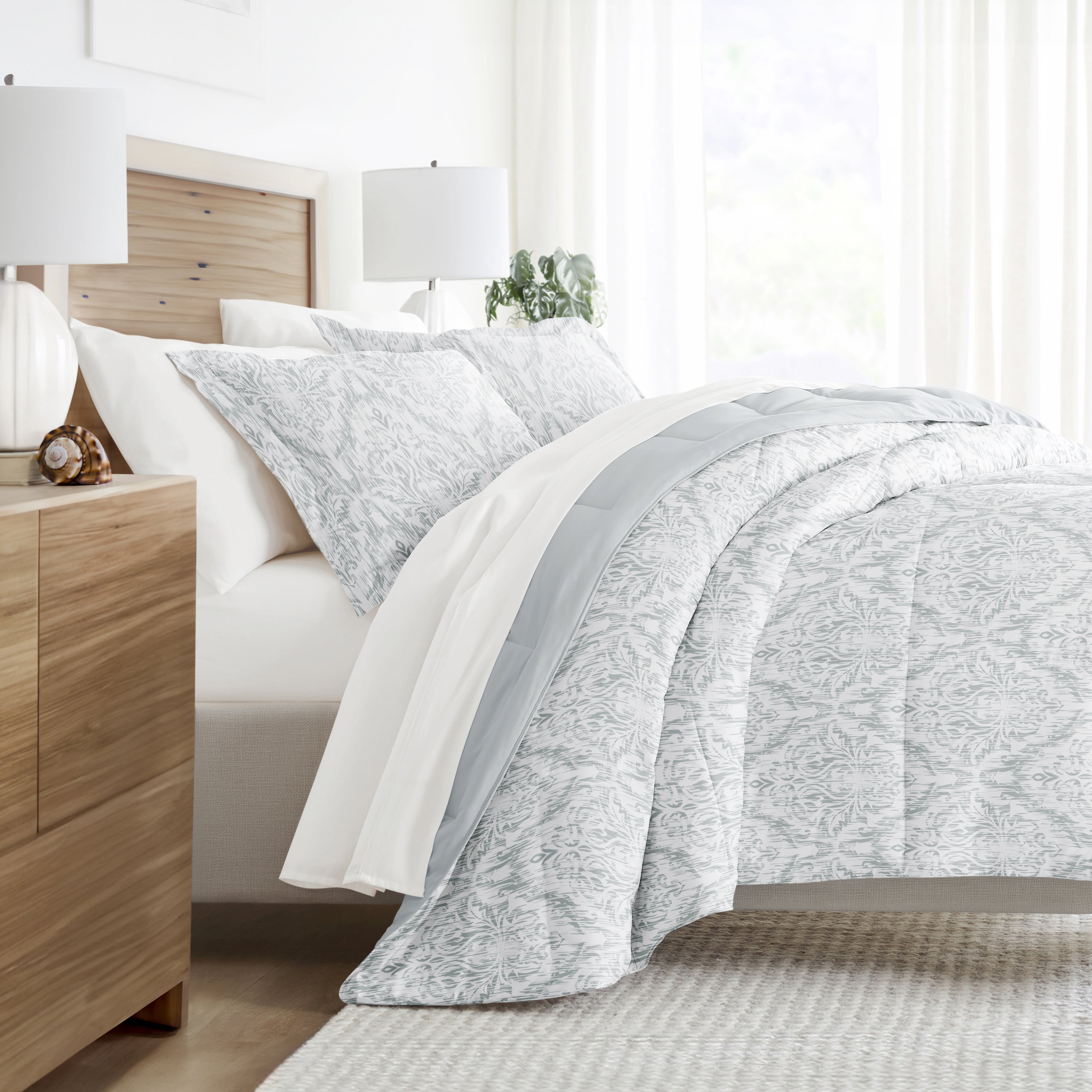 Noble Linens 7 Piece Bedding Bundle, Microfiber Patterned Comforter and Sheet Set, California King