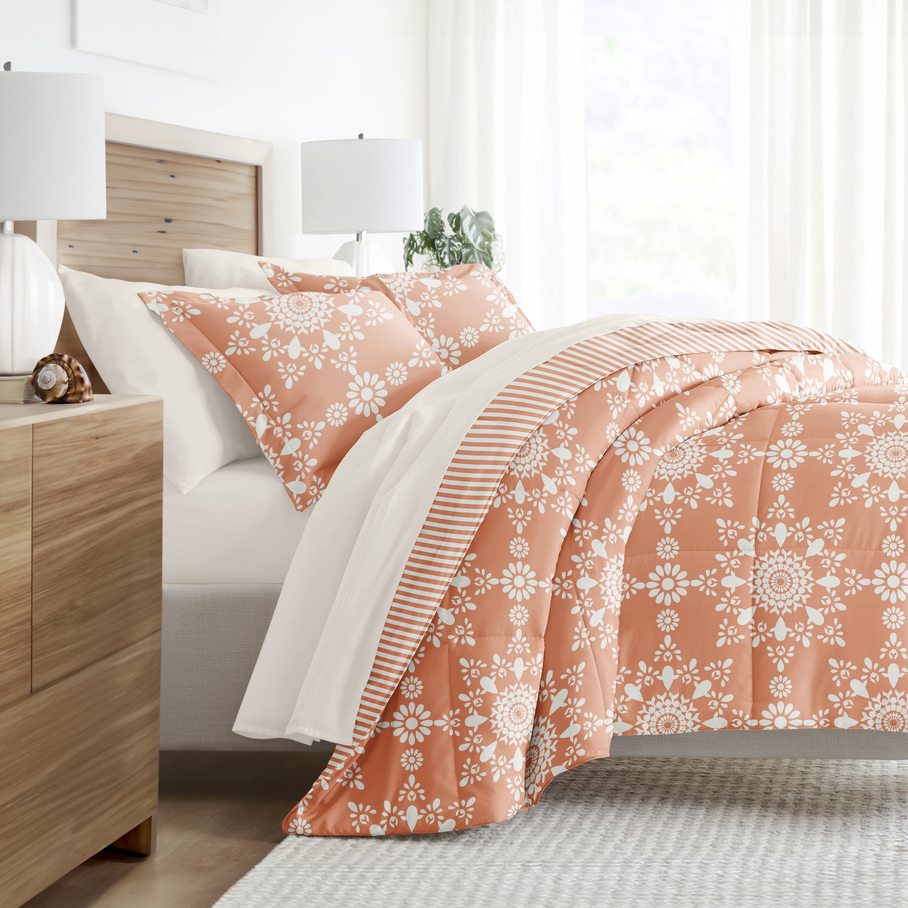 Noble Linens 7 Piece Bedding Bundle, Microfiber Patterned Comforter and Sheet Set, California King