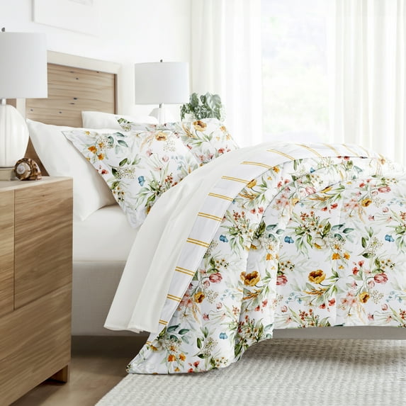 Noble Linens 7 Piece Bedding Bundle, Microfiber Patterned Comforter and Sheet Set, Full