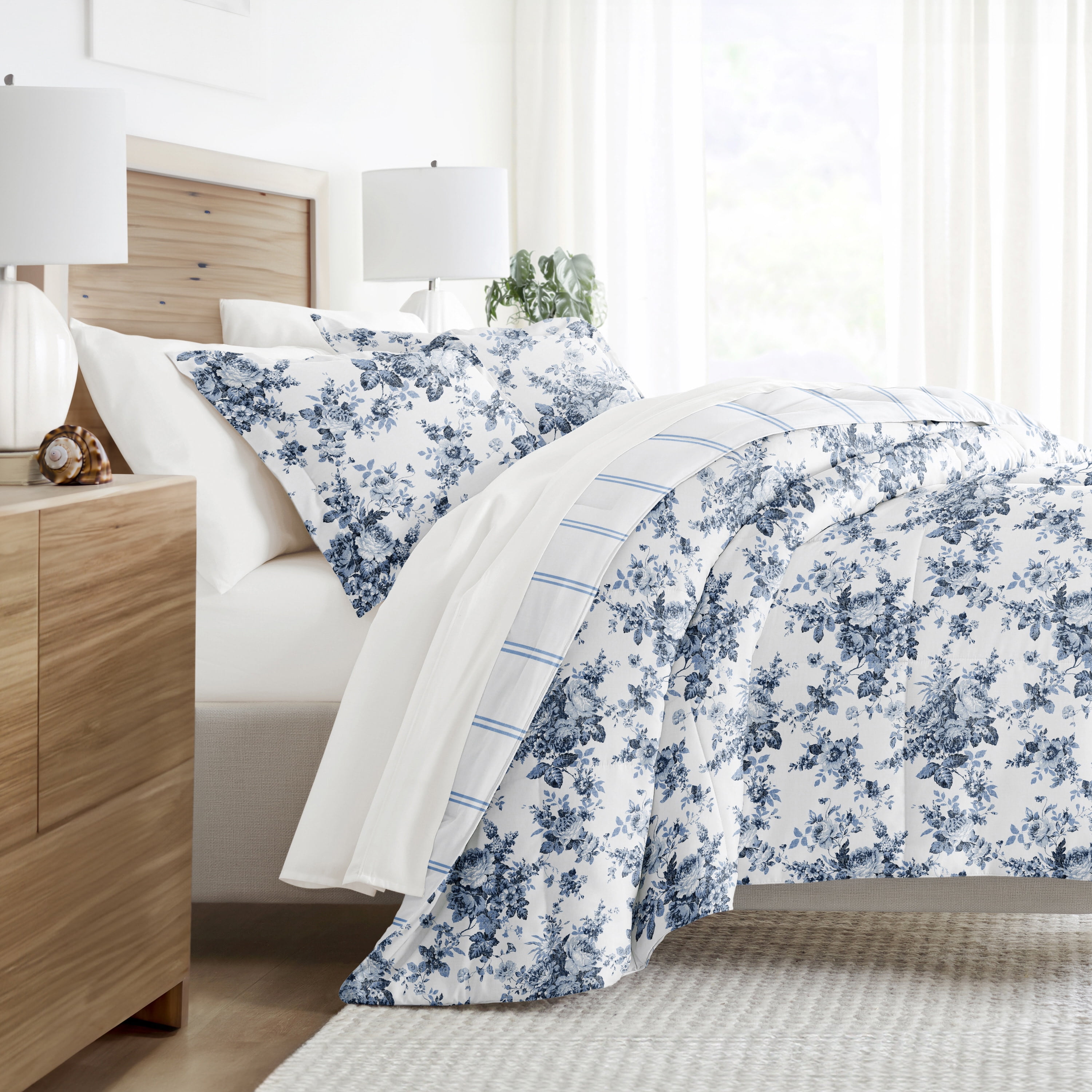Noble Linens 7 Piece Bedding Bundle, Microfiber Patterned Comforter and Sheet Set, Full