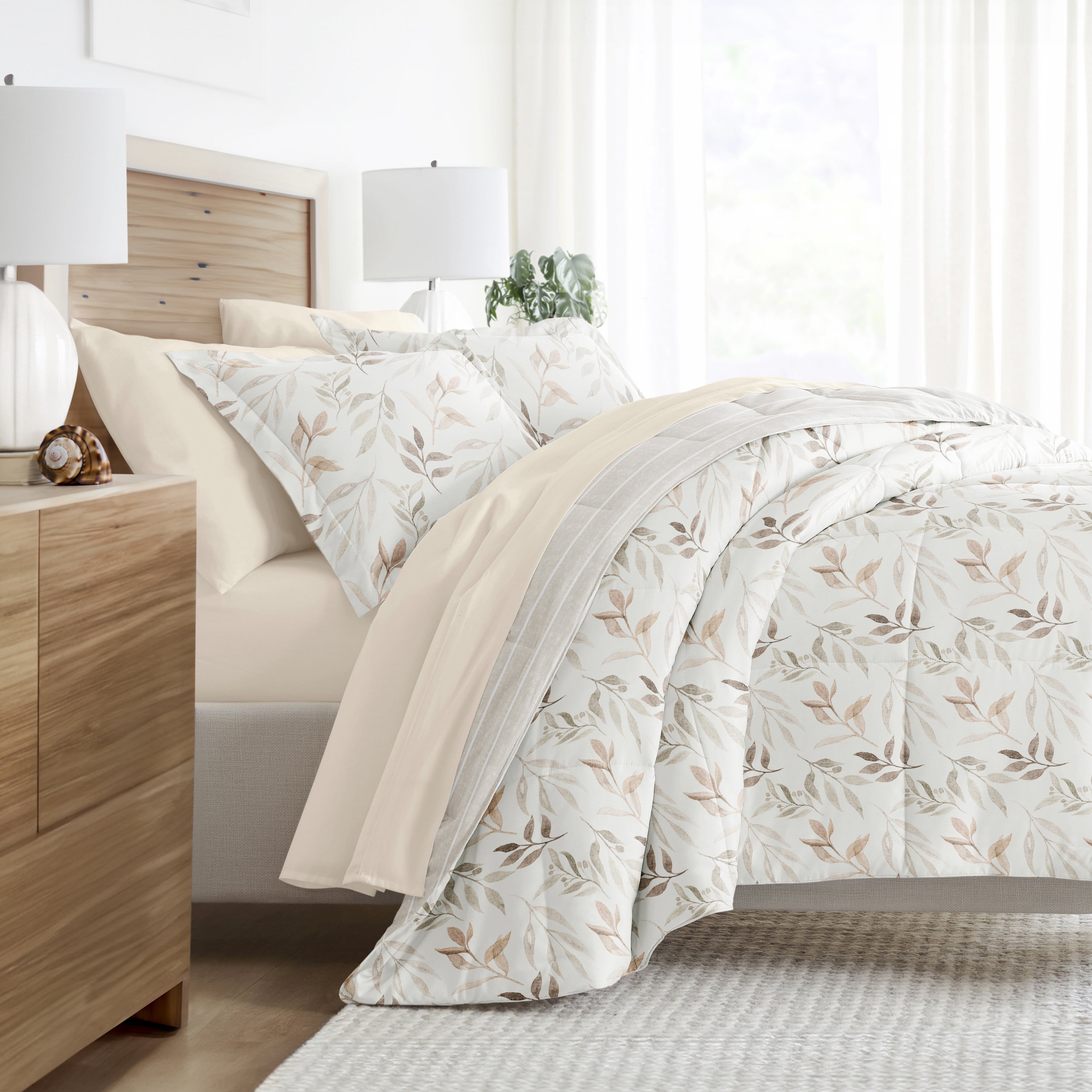 Noble Linens 7 Piece Bedding Bundle, Microfiber Patterned Comforter and Sheet Set, Full