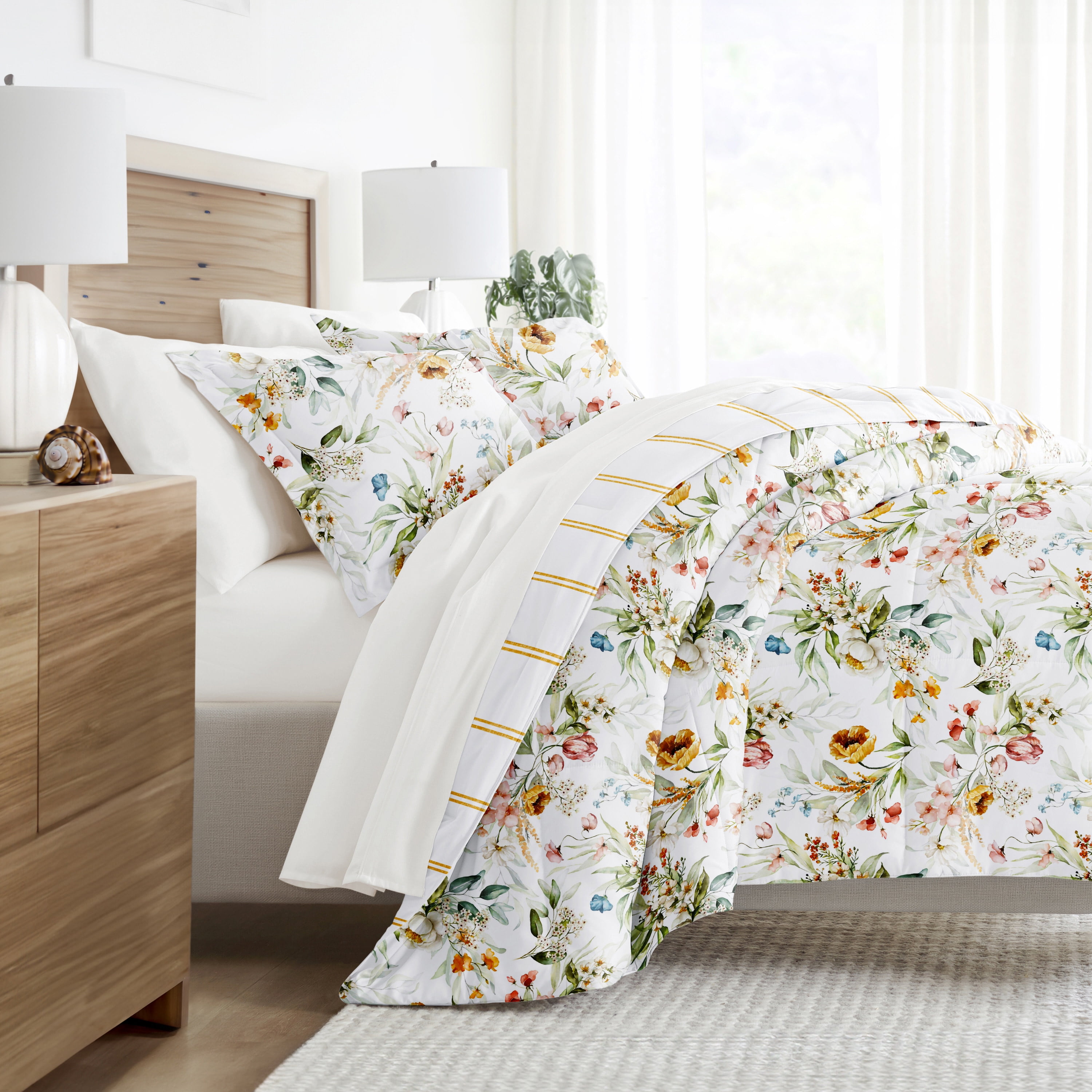 Noble Linens 7 Piece Bedding Bundle, Microfiber Patterned Comforter and Sheet Set, King