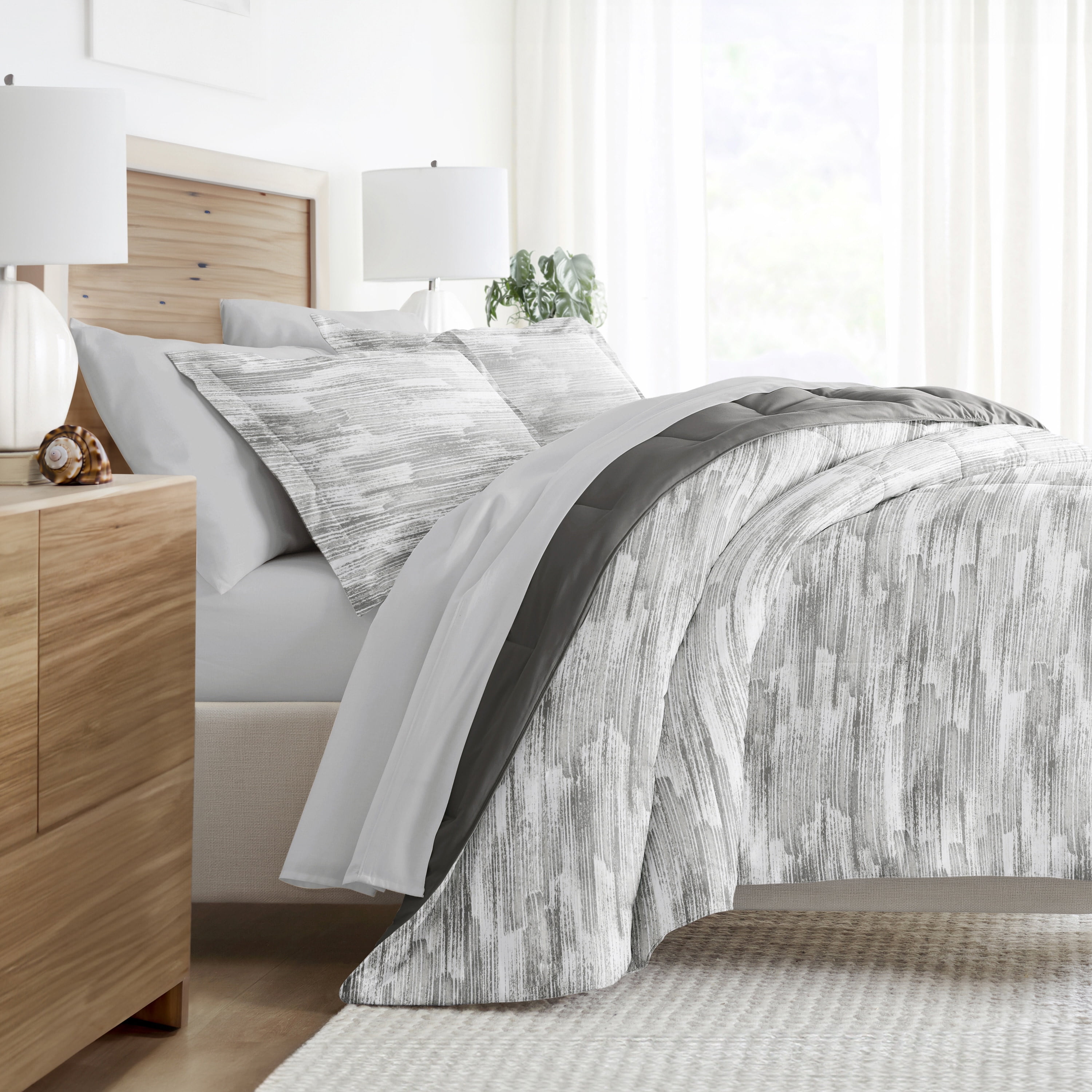 Noble Linens 7 Piece Bedding Bundle, Microfiber Patterned Comforter and Sheet Set, King