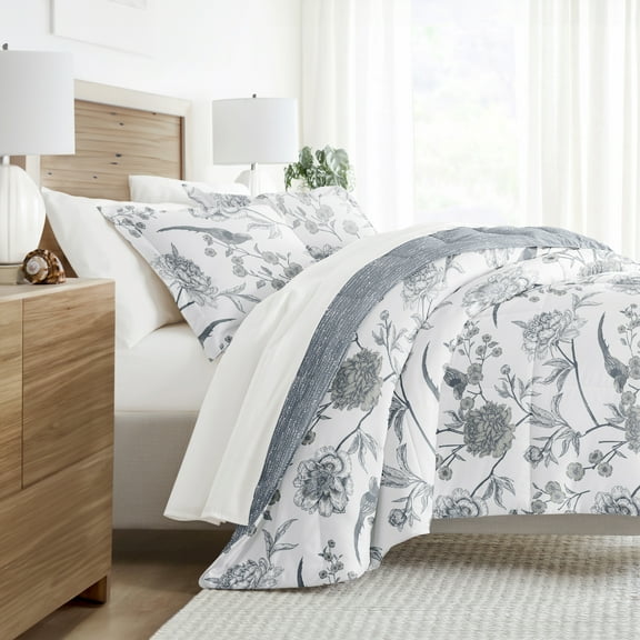 Noble Linens 7 Piece Bedding Bundle, Microfiber Patterned Comforter and Sheet Set, Queen