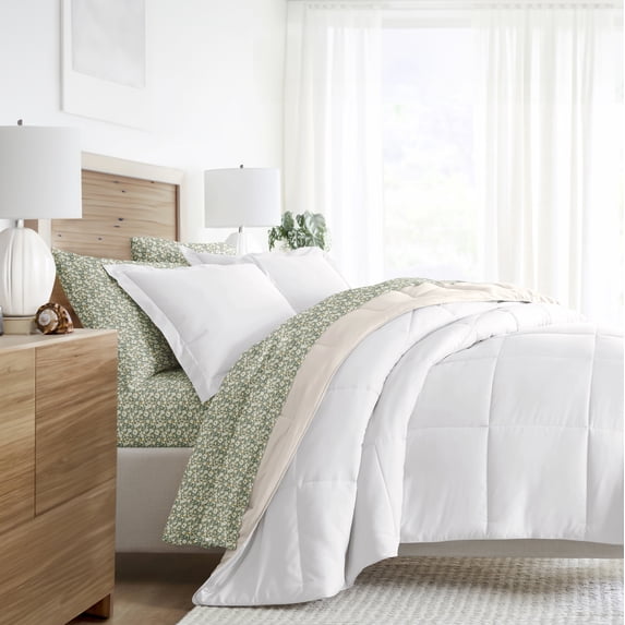 Noble Linens 7 Piece Bedding Bundle, Reversible Comforter and Patterned Sheet Set, California King