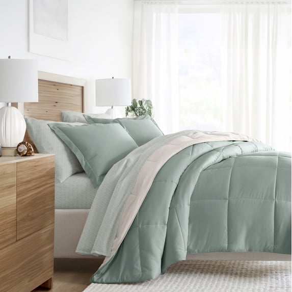 Noble Linens 7 Piece Bedding Bundle, Reversible Comforter and Patterned Sheet Set, King