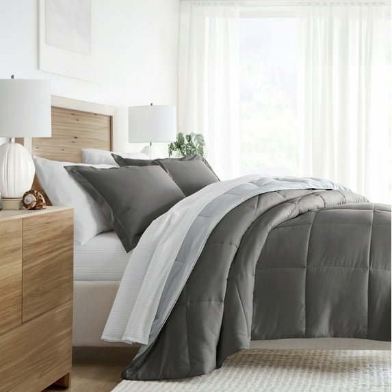 Noble Linens 7 Piece Bedding Bundle, Reversible Comforter and Patterned Sheet Set, King