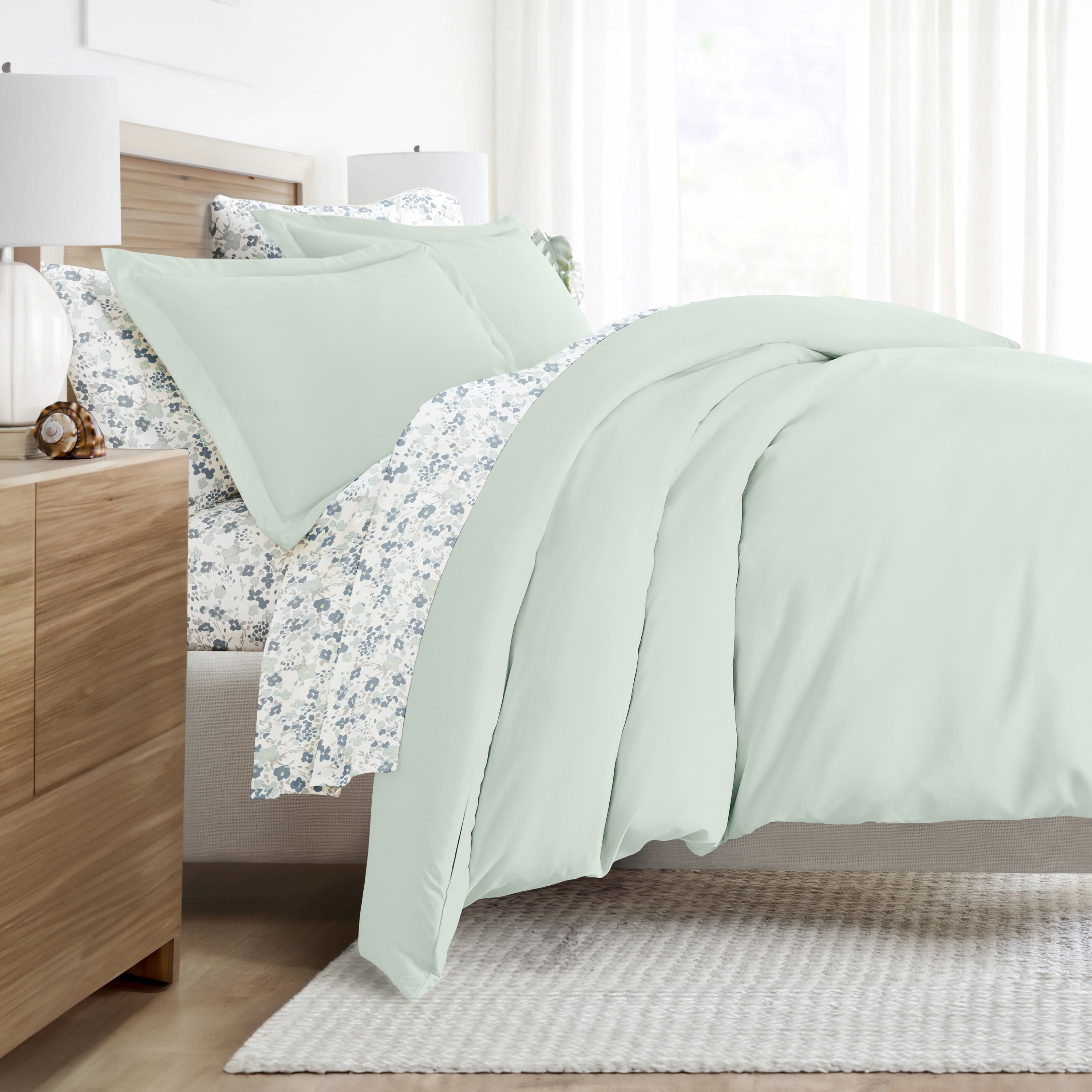 Noble Linens 7 Piece Solid Duvet Bundle in Mint, Twin