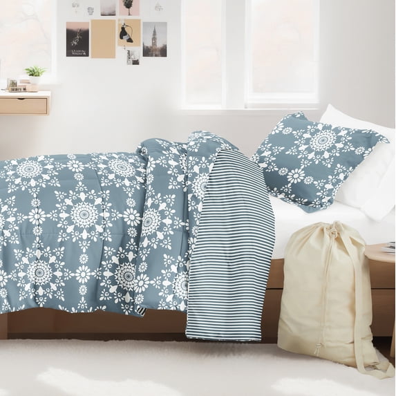 Noble Linens 8 Piece Dorm Bedding Bundle, Comforter & Sheet Set, Pillows, Laundry Bag