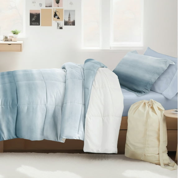 Noble Linens 8 Piece Dorm Bedding Bundle, Comforter & Sheet Set, Pillows, Laundry Bag