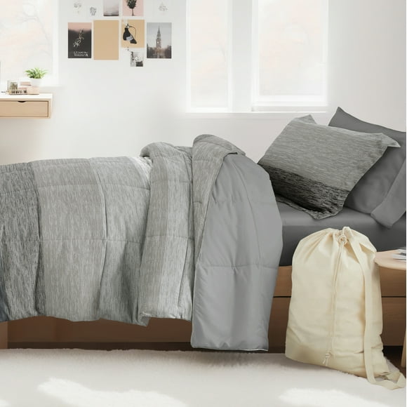 Noble Linens 8 Piece Dorm Bedding Bundle, Comforter & Sheet Set, Pillows, Laundry Bag