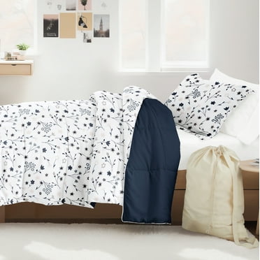Noble Linens 8 Piece Dorm Bedding Bundle, Comforter & Sheet Set, Pillows, Laundry Bag