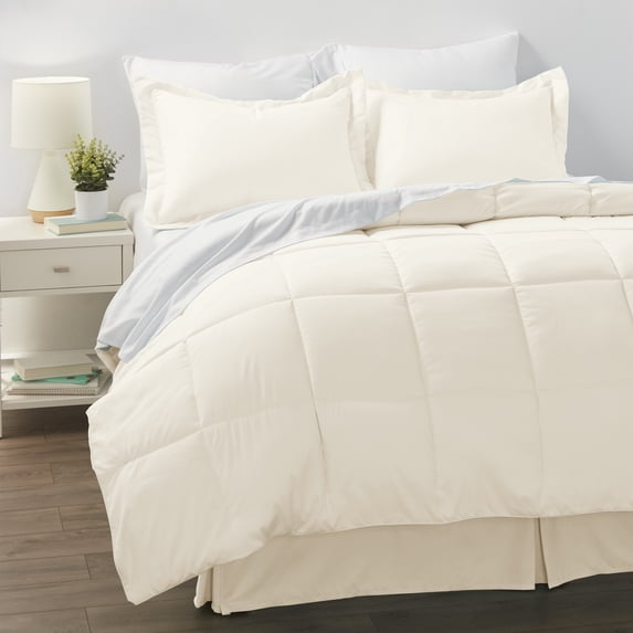Noble Linens 8-Piece Ivory Bed in a Bag Microfiber Bedding Set, Queen