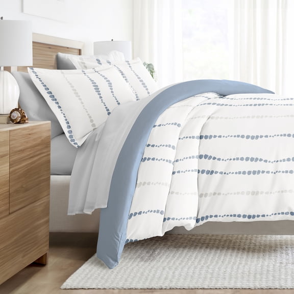 Noble Linens 8 Piece Patterned Duvet Bedding Bundle, Urban Vibe Navy, Full