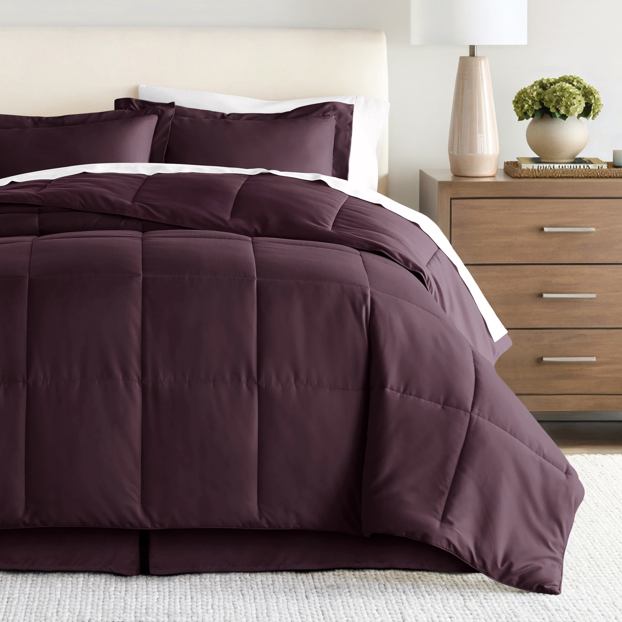 Noble Linens 8-Piece Purple Bed in a Bag Microfiber Bedding Set, Queen