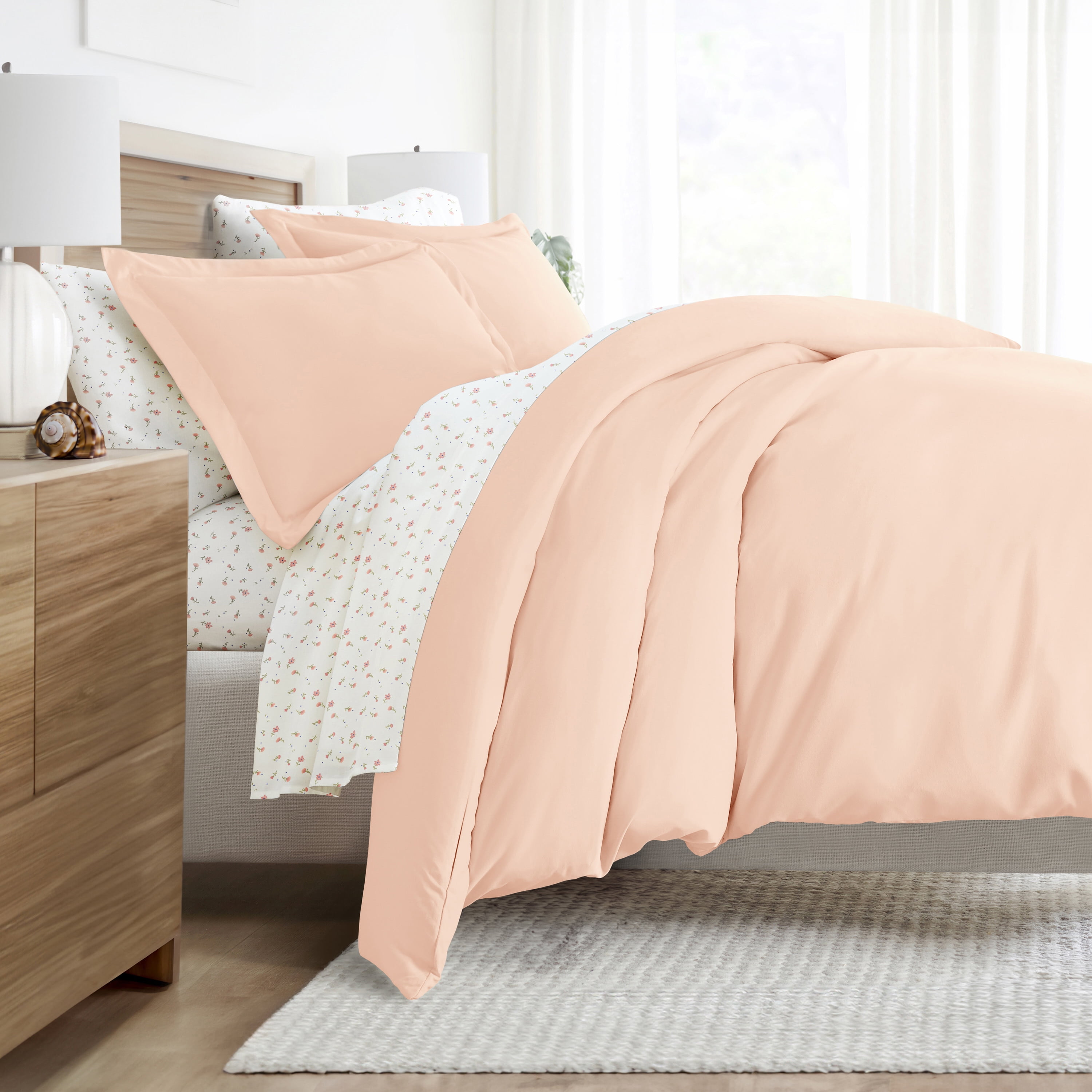 Noble Linens 8 Piece Solid Duvet Bundle in Blush, Full